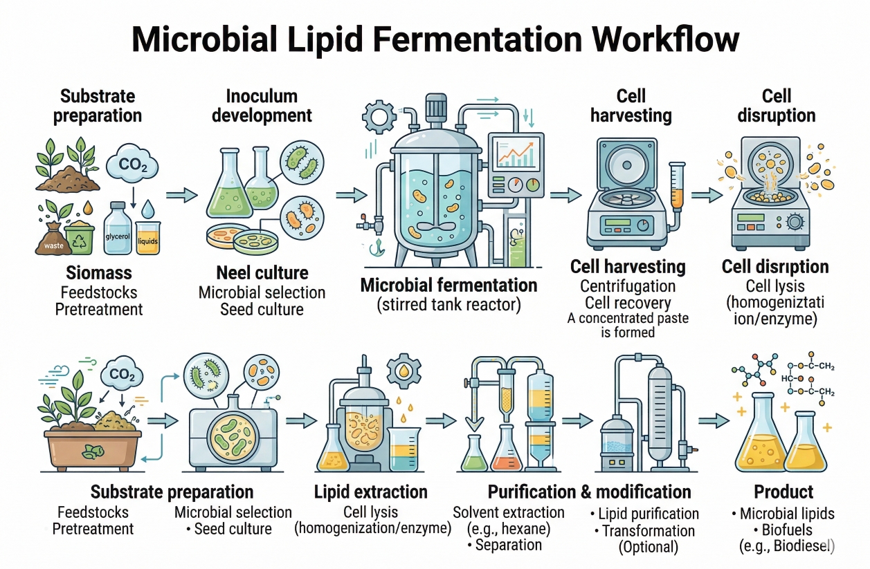 microbial lipid fermentation workflow