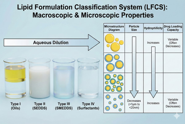 Visual representation of lipid formulation classification system types.