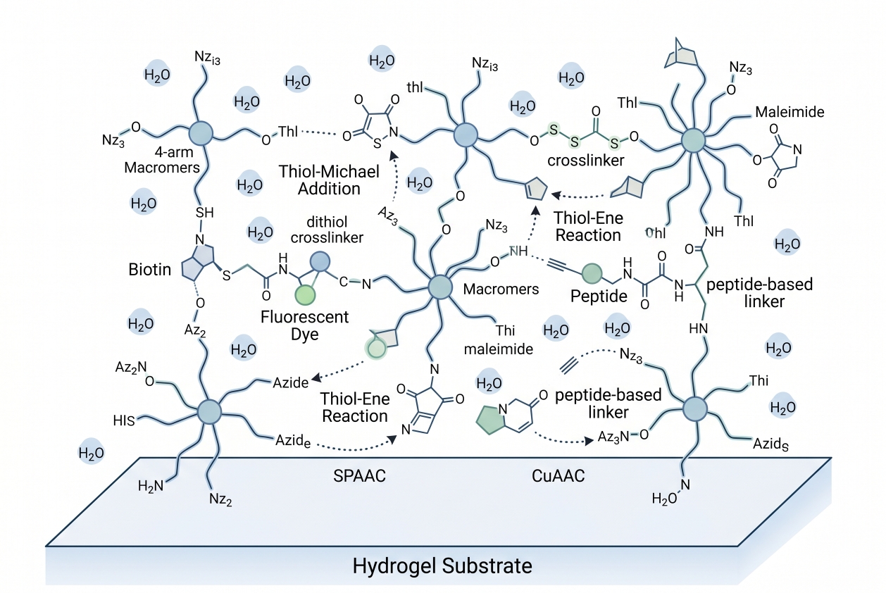 PEG-Based Click Chemistry for Hydrogels, Coatings, and Crosslinked Networks
