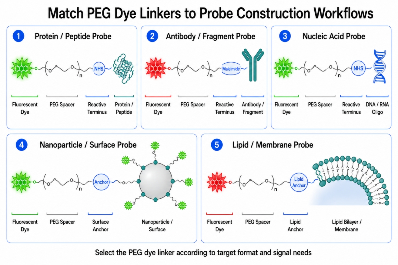 PEG dye linker probe workflows