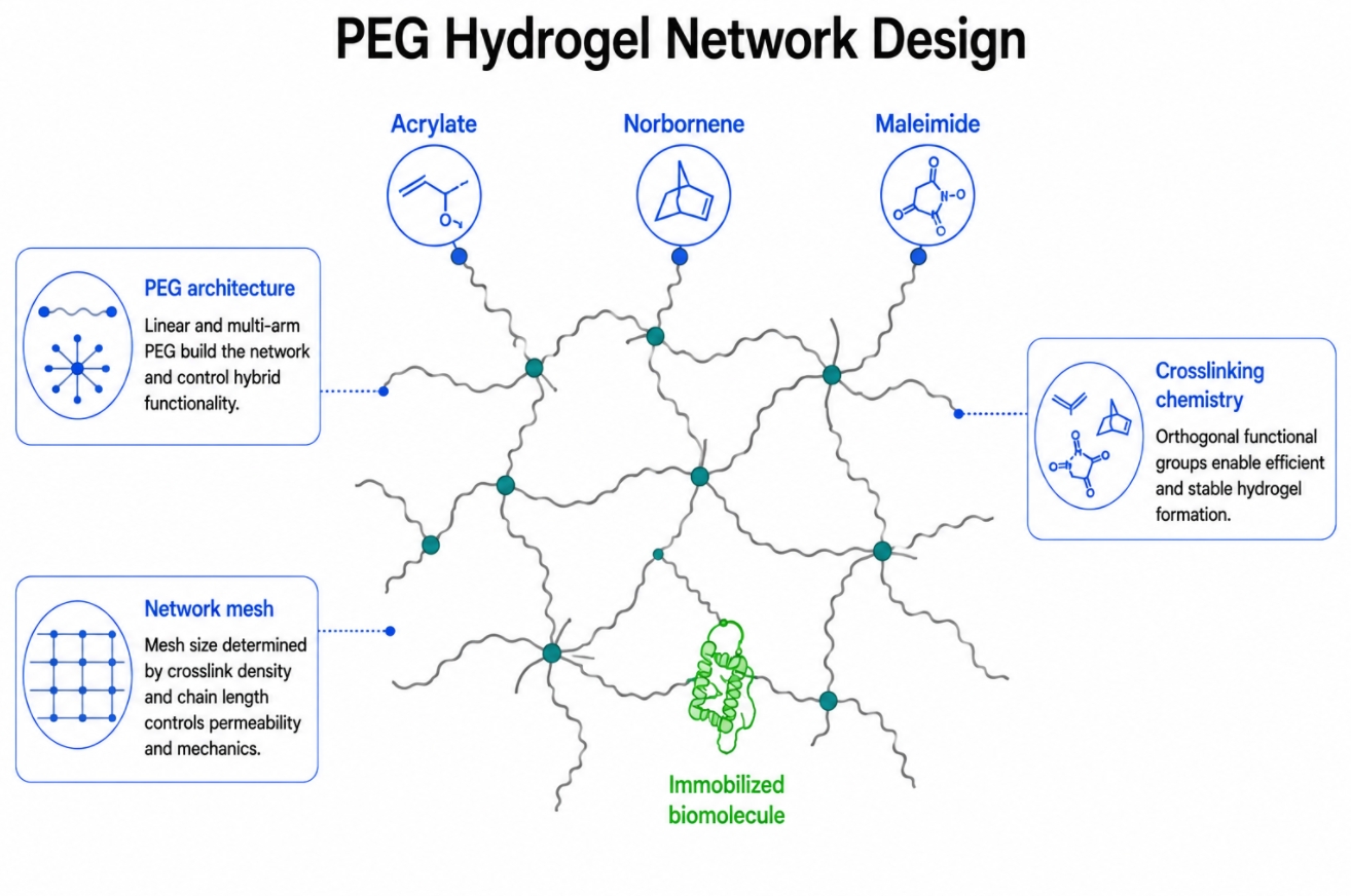 PEG hydrogel crosslinking network