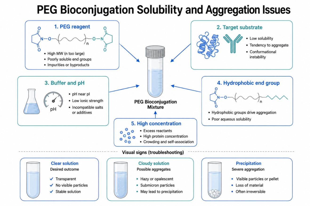 How to Troubleshoot PEG Bioconjugation: Solubility, Conversion, Purification, and Characterization?