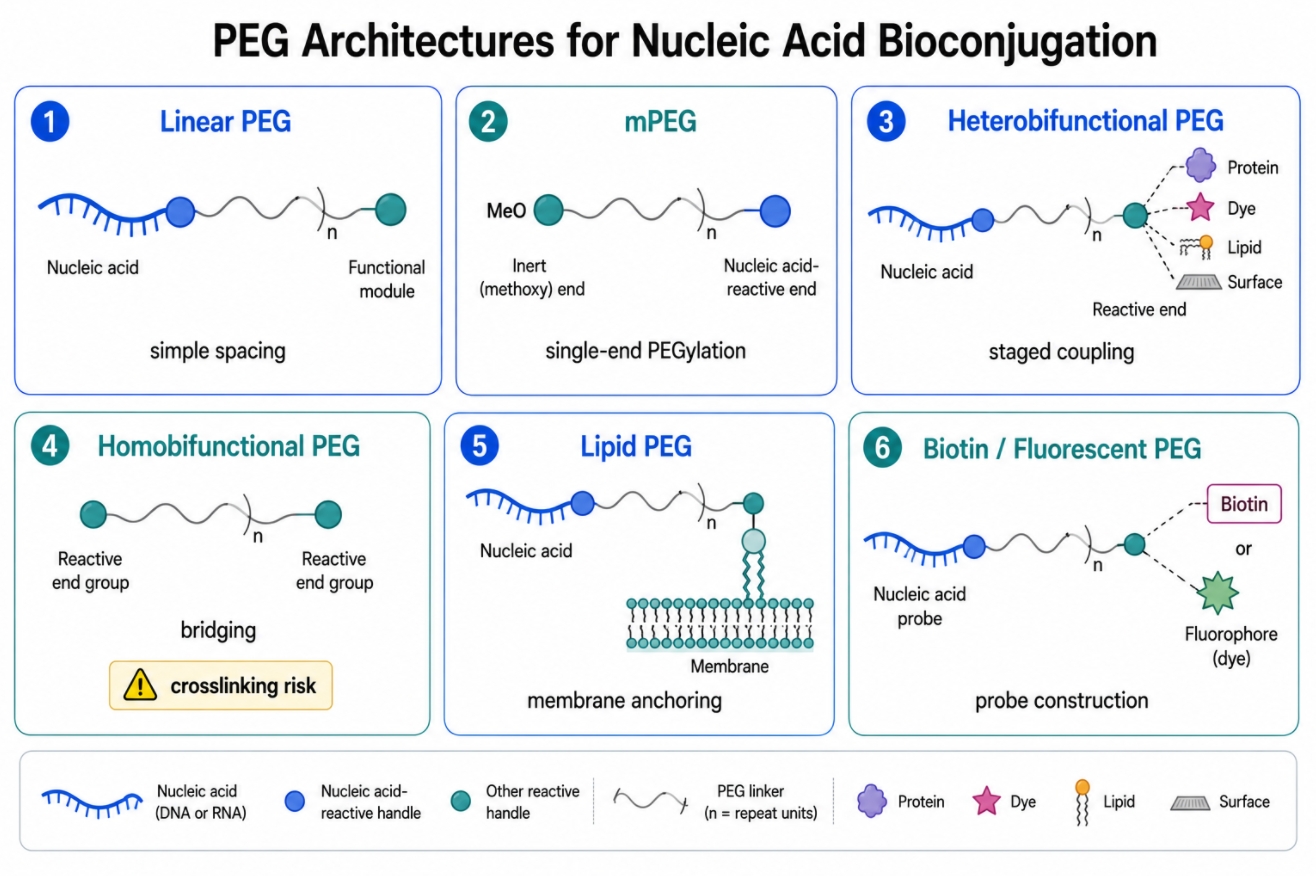 PEG architecture nucleic acid conjugation