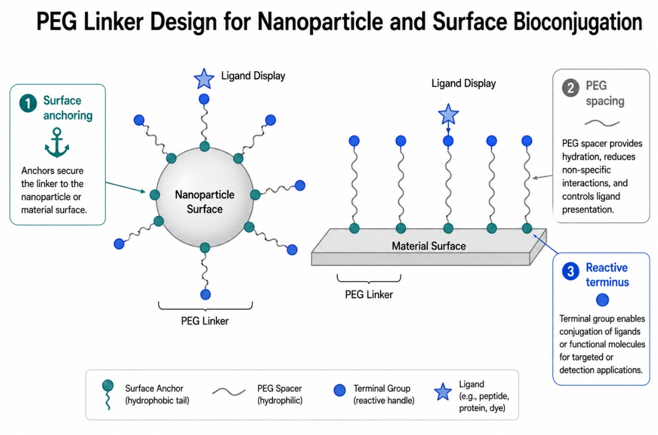 PEG linker nanoparticle surface design