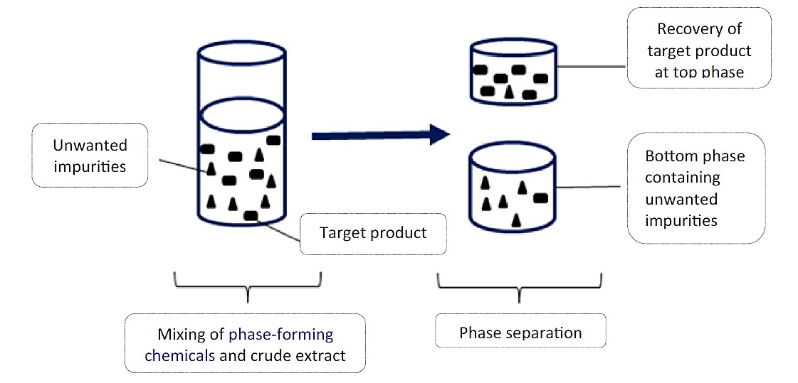 Schematic illustration of purification of target bioproduct based on ATPS