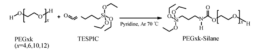 Diagram of PEG silane coupling reaction for surface grafting